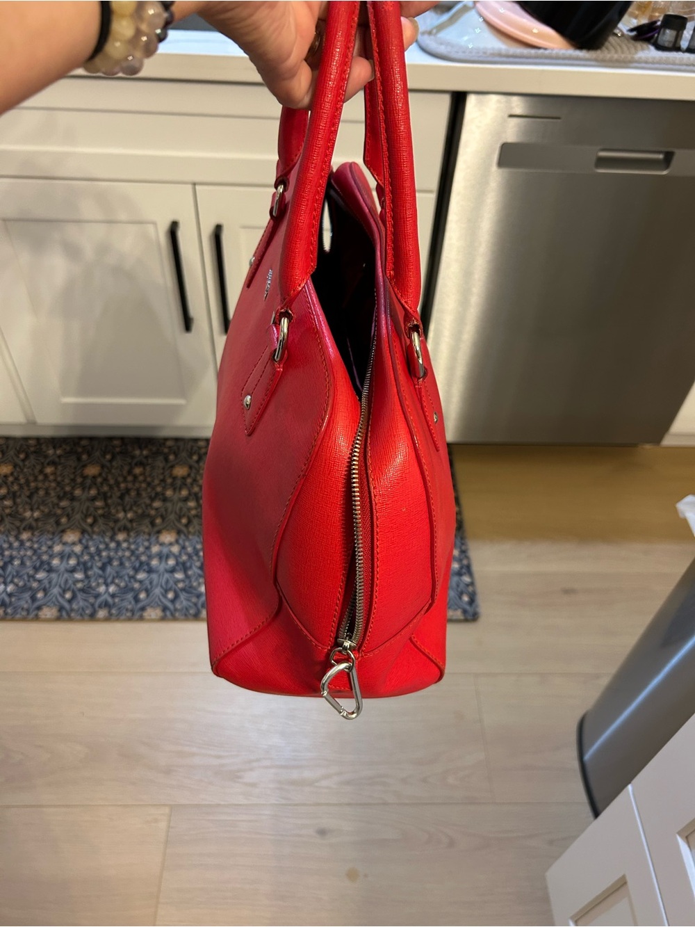 Furla Elena Satchel Saffiano Bright Red Leather Dome Satchel Top Handles READ - Picture 5 of 16